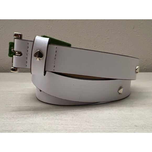 KATE SPADE Studded Belt Leather White Sz S Gold Hardware New - Picture 2 of 11
